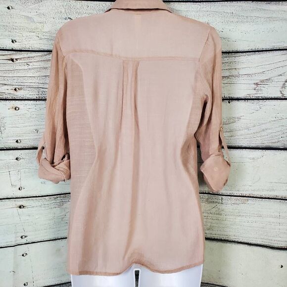 Perception Concept Mauve Roll Tab Sleeve Button Down Blouse Women’s Medium - Picture 3 of 6